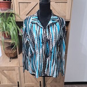 Vintage Birch Hill Zip Up Jacket Colorful Abstract Stripes Clear Sequins Retro